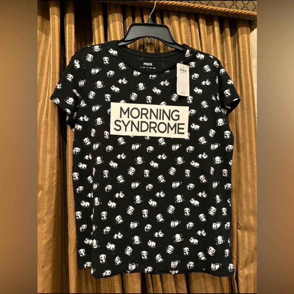 Medium black and white T-shirt.